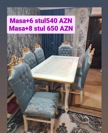 Masa və oturacaq dəstləri: Qonaq otağı üçün, Yeni, Açılmayan, Dördbucaq masa, 6 stul — 22