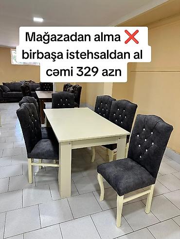 Qonaq otağı üçün, Yeni, Açılmayan, Dördbucaq masa, 6 stul