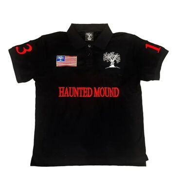 национальные одежды: Поло Haunted Mound, черное, с яркими вышивками и принтами. - Фасон