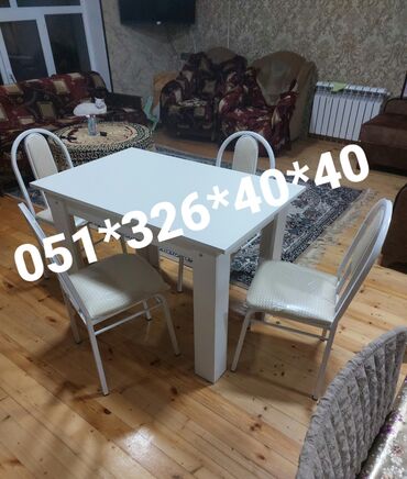 Masa və oturacaq dəstləri: Qonaq otağı üçün, Yeni, Açılan, Dördbucaq masa, 4 stul — 3