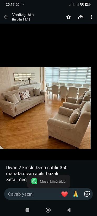 Divan 2 kreslo Desti satılır 350 manata.divan açılır bazali Xetai