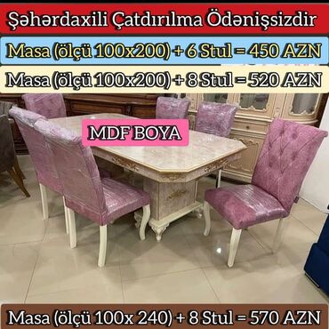 metbext mebeli islenmis: Qonaq otağı üçün, Yeni, Açılmayan, Dördbucaq masa, 6 stul, Azərbaycan