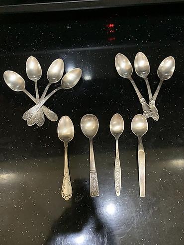 cengel: Vintage metal çəngəl və qaşıq dəsti - Material: metal (gümüşü rəng — 4