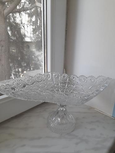 Вазы: Şüşə ayaqlı qablar dəsti - Material: şəffaf şüşə, relyefli kəsmə — 6