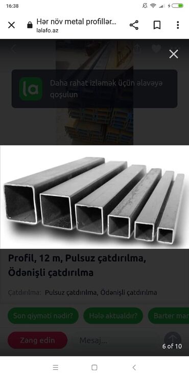 söküntü materiallar: Profil, 6 m, Pulsuz çatdırılma, Ödənişli çatdırılma, Kredit yoxdur