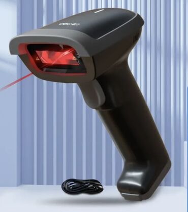Сканеры: Черный сканер штрих-кода с красным лучом и USB-кабелем. Устройство