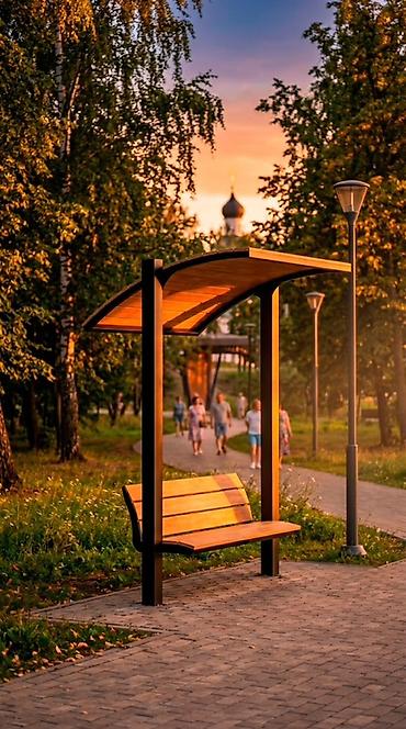 навесы во дворе: Скамейка Дерево, Со спинкой, С крышей — 6