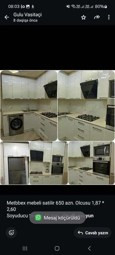 раковина для кухни: Metbbex mebeli satilir 650 azn. Olcusu 1,87 * 2,60 Soyuducu teref 1,13