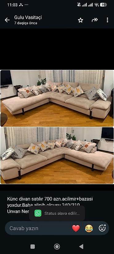 kuc divanlar: Künc divan satılır 700 azn.acilmir+bazasi yoxdur.Baha alinib.olcusu — 1