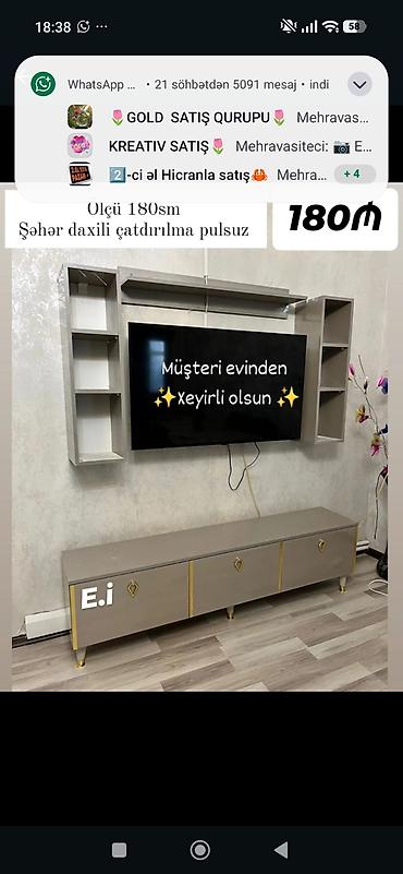 TV stendi və divar rəfi dəsti - Ölçü: 180 sm (genişlik) - Rəng: açıq