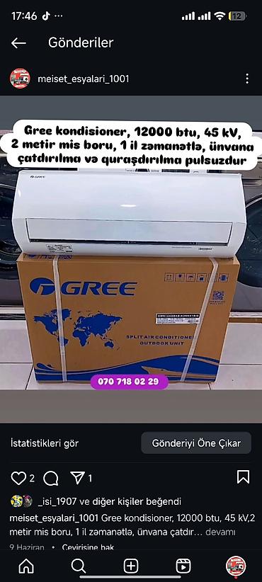 Digər aksesuarlar: Kondisaner anbardan satiş.Quraşdirilma pulsuz.30-35kv -490 azn.1-3 ilə — 10