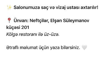 səyyar gözəllik salonu: Salon üçün vakansiya: saç ustası və vizaj ustası axtarılır. - Ünvan — 1