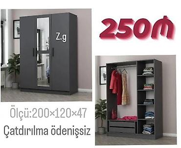 dolab modelləri: Mebel dolabı – tünd boz rəngdə, güzgülü 3 qapılı model. - Ölçü: 200 × — 1