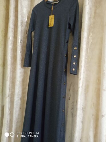 длинное джинсовое платье: Күнүмдүк көйнөк, Күз-жаз, Узун модель, Трикотаж, 2XL (EU 44), 3XL (EU 46), 4XL (EU 48)