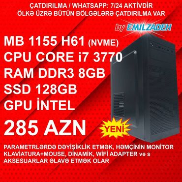 Masaüstü kompüterlər və iş stansiyaları: Masaüstü Kompüter "ATX 320-2 DDR3 1155 H61/Core i7 3770/8GB Ram/128GB