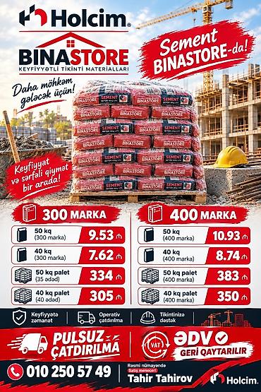 ucuz perdeler: Holcim – BinaStore sementi • Növlər: - 300 marka • 50 kq: 9.53 ₼ • 40 — 1