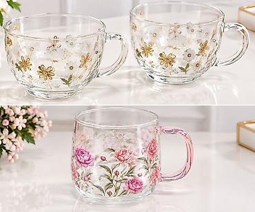 reljefne slike: Set TRI staklenih šolja sa cvetnim motivima - Materijal: prozirno — 1