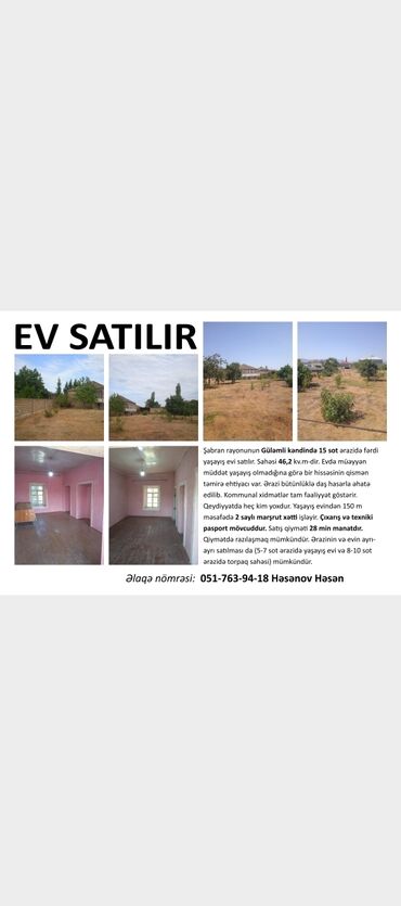 Həyət evləri və villaların satışı: 4 otaqlı, 46 kv. m, Təmirsiz