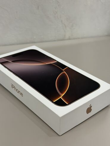 сотовые телефоны: IPhone 16 Pro Max, Колдонулган, 256 ГБ, Desert Titanium, Заряддоочу түзүлүш, Коргоочу айнек, Кабель, 95 %