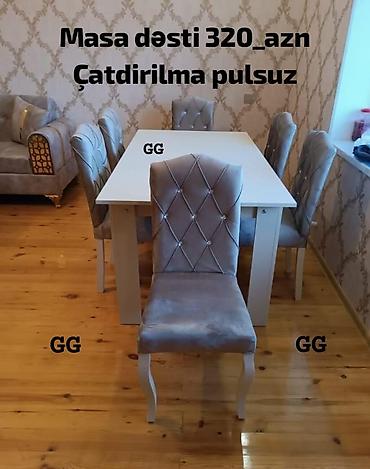 taxta stul stol: Qonaq otağı üçün, Yeni, Açılmayan, Dördbucaq masa, 6 stul — 1
