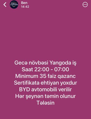 taksi sertifikatı qeydiyyat: Taksi sürücüsü tələb olunur, Nəqliyyat vasitəsi verilir, Həftəlik ödəniş, 3-5 illik təcrübə