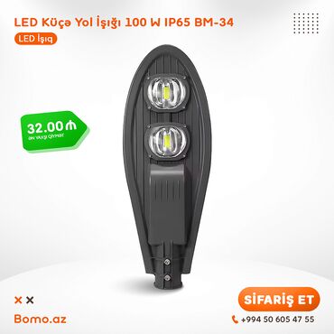 Lampalar: 📦 LED Küçə Yol İşığı 100 W IP65 Suya Davamlı BM-34 🔸 Gücü: 100 W 🔸