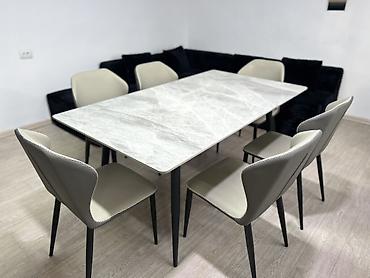 study table: Обеденная группа: прямоугольный стол с каменной столешницей и 6 — 4