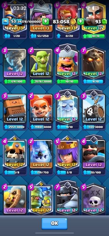 Video oyunlar üçün aksesuarlar: Məhsul: Clash Royale oyun hesabı Xüsusiyyətlər: - Kral Səviyyəsi: 53 — 7