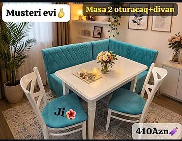 cay masasi: Mətbəx üçün, Yeni, Açılmayan, Dördbucaq masa, 2 stul — 1