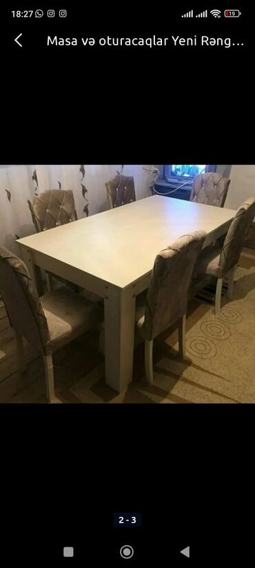 Masa və oturacaq dəstləri: Qonaq otağı üçün, Yeni, Açılmayan, Dördbucaq masa, 6 stul — 4