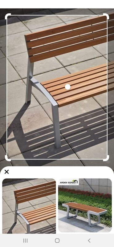 Bağ, çöl masa və oturacaq dəstləri: Metall karkaslı taxta lamelli skamya dəsti - Məhsul: açıq məkana — 29