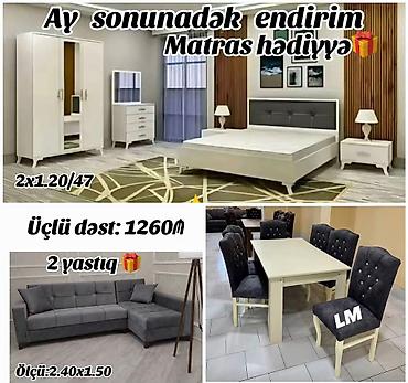 carpayı divan: Üçlü dəst – 1260₼ Dəst tərkibi: - Yataq otağı mebeli: çarpayı (matras — 1