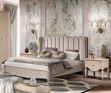 Спальные гарнитуры: Спальный гарнитур, Двуспальная кровать, МДФ, цвет - Бежевый — 2