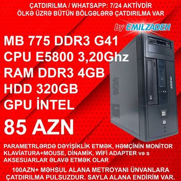 Masaüstü kompüterlər və iş stansiyaları: Masaüstü Kompüter "G41 DDR3/Dual Core E5800 3,20Ghz/4GB Ram/320GB HDD"