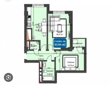 продажа квартир в бишкеке без посредников: 2 комнаты, 63 м², Элитка, 12 этаж, ПСО (под самоотделку)