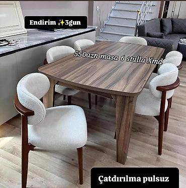 taxta stol stullar: Endirim – 3 gün - Dəst: yemək masası + 6 ədəd stul - Qiymət: 550 AZN — 1