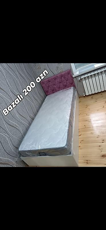 bağca mebeli: Bazalı tək nəfərlik çarpayı və döşək - Rəng: krem-ağ baza, bənövşəyi — 1