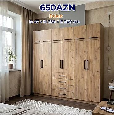 Dolablar: Dolab – 650 AZN Ölçülər: Dərinlik 47 sm × Hündürlük 250 sm × En 240 — 1