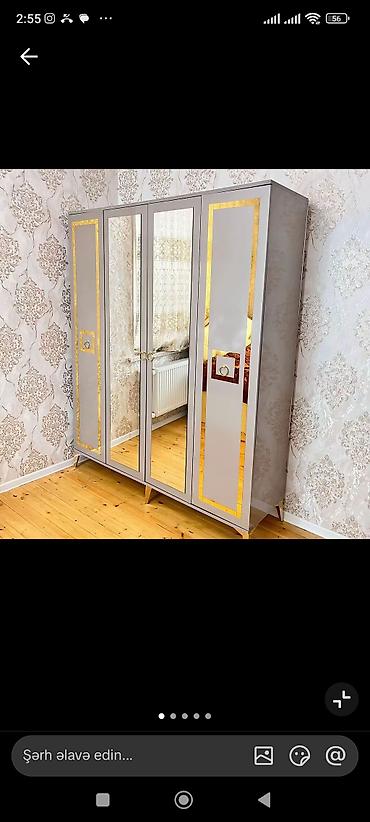 Dolablar: Yeni, 4 qapılı, Güzgülü, Ağ, Açılan, Düz dolab — 3