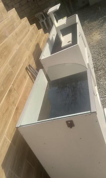 kassa vitrini: Mağaza üçün kassalı vitrin-bölmə dəsti - Material: ağ rəngli MDF/LDSP — 1