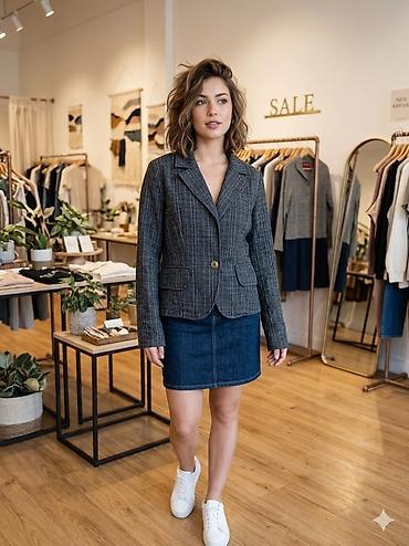 pull and bear dzemperi: Ženski blejzer sa prugama - Kroj: strukirani blejzer sa jednim — 1