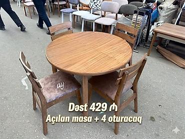 ders masasi: Dəyirmi açılan masa və 4 ədəd oturacaqdan ibarət yemək dəsti. - Masa — 1