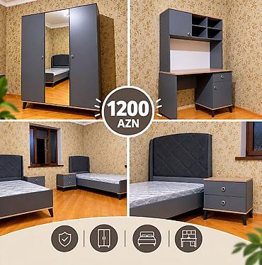 Uşaq/yeniyetmə otağı üçün tam mebel dəsti – müasir dizayn, tünd boz