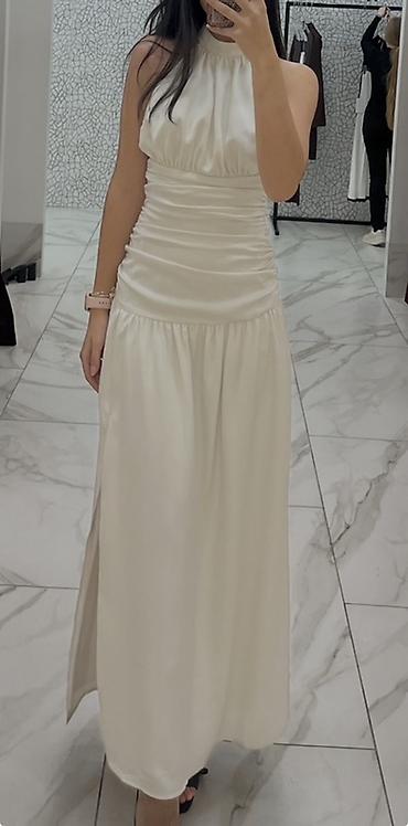 ucuz kask: Ağ rəngli zərif uzun don - Model: halter tipli (boğazdan bağlanan) — 1