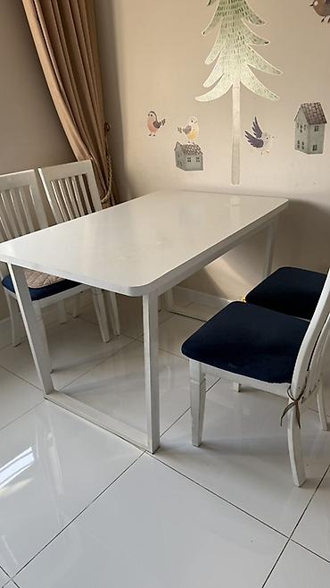 silver kitchen: Обеденная группа: прямоугольный стол + 4 стула - Цвет: белый стол и — 1