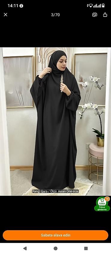 bitkisel yag karisimi damla: Məhsul: Qara rəngli tam örtülü hicab abaya dəsti Ölçü: Asian One-size — 1