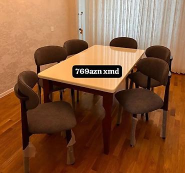 oyun oturacagi: Yemək masası və 6 ədəd stul dəsti - Masa: düzbucaqlı forma, parlaq — 1