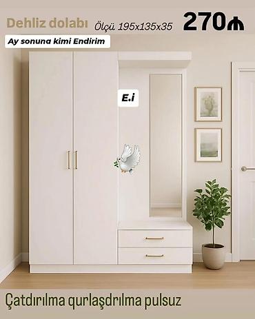 Dəhliz dolabları: Yeni, 2 qapılı, Güzgülü, Ağ, Açılan, Düz dolab — 1