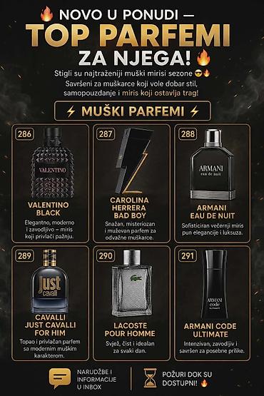 Parfemi: Parfemi – cjenovnik i odabrani mirisi Veličine i cijene: - 30 ml – — 25