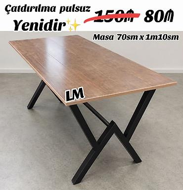 yığılıb açılan stol: Masa – müasir dizaynlı, metal ayaqlı, taxta fakturalı üst səth. Ölçü — 1